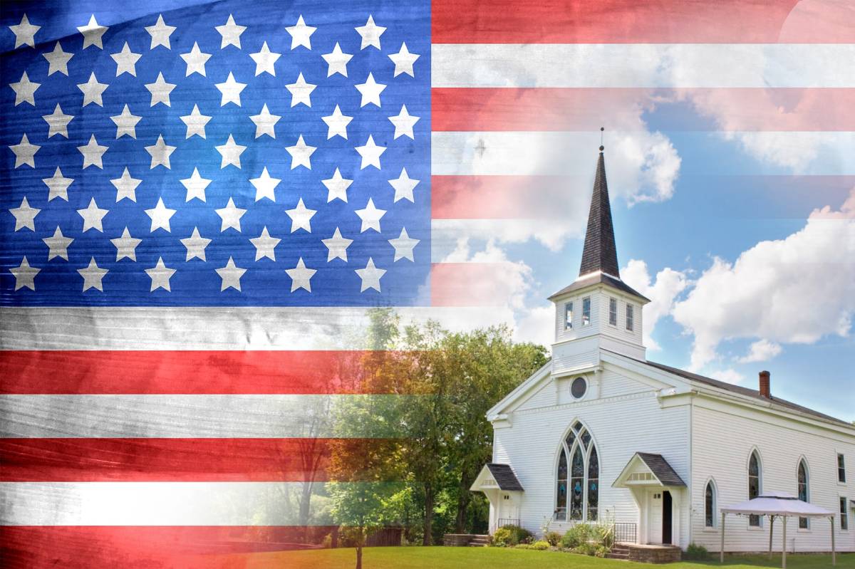 Komposition Kirche und US-Flagge